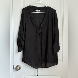 Kim Rogers Black Blouse with Lace-Up Detail